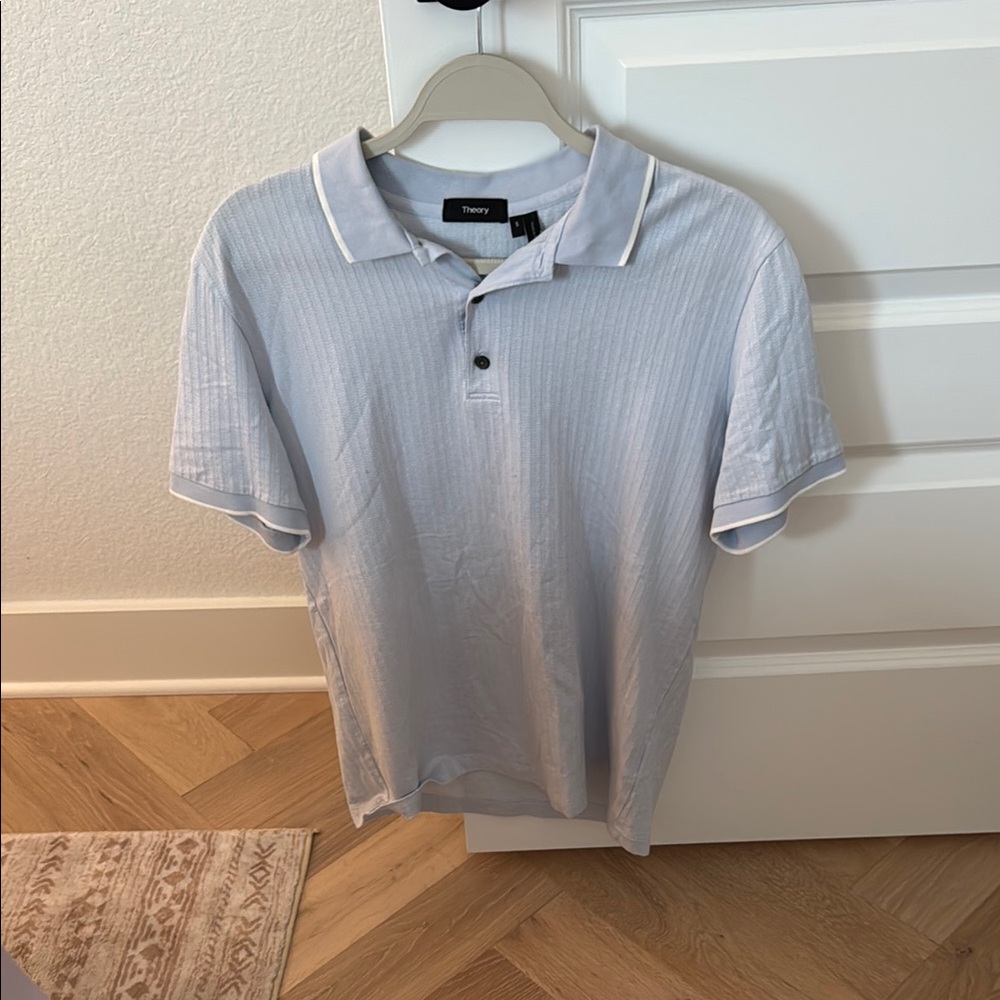 Theory Men's cable knit Light Blue Polo Shirt